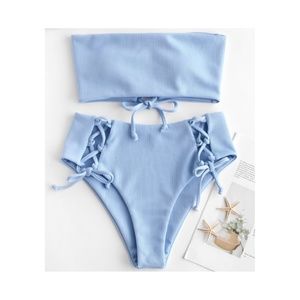 NWOT Zaful Lace Up Ribbed Strapless Bikini Set